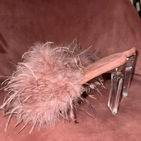 Jeffrey Campbell Pink Daisy Boa Feathered Heels - Picture 2 of 8